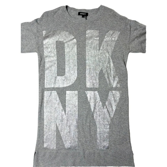 DKNY Women's Size Small Sweater Dress Logo Gray Metallic Streetwear 90s - Picture 6 of 11